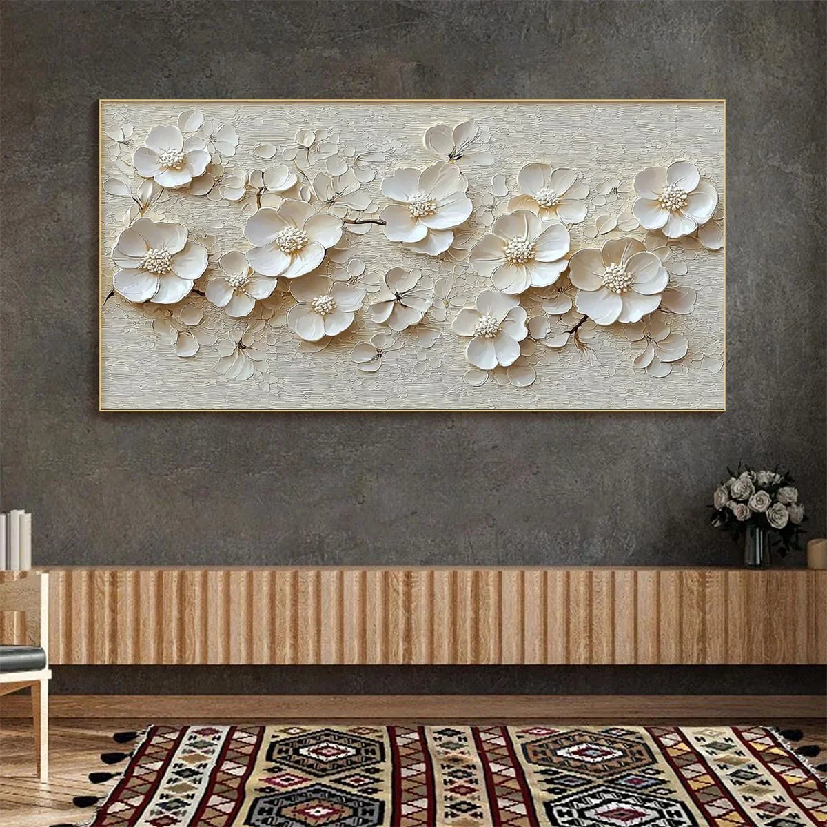 BLOSSOM SERENADE: Textured Floral Oil Painting | Abstract closeup, raised brushwork detail