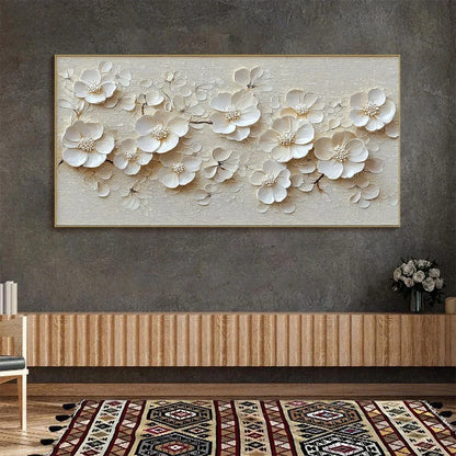 BLOSSOM SERENADE: Textured Floral Oil Painting | Abstract closeup, raised brushwork detail
