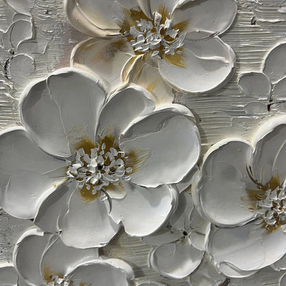 BLOSSOM SERENADE: Textured Floral Oil Painting | rectangular format, hand-painted canvas edge