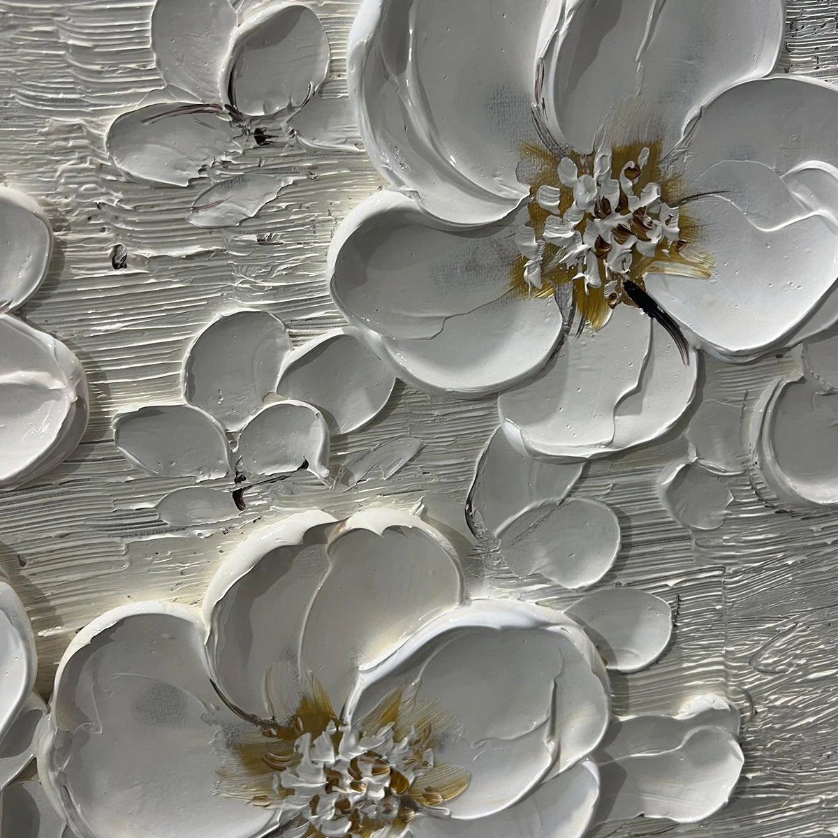 BLOSSOM SERENADE: Textured Floral Oil Painting | black frame version on white wall