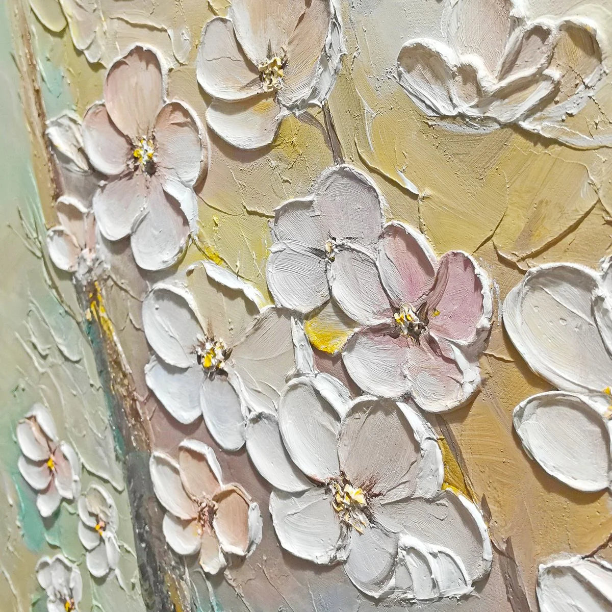 BLOSSOM SERENADE: Textured Impasto Cherry Blossom Painting | rectangular format, hand-painted canvas edge