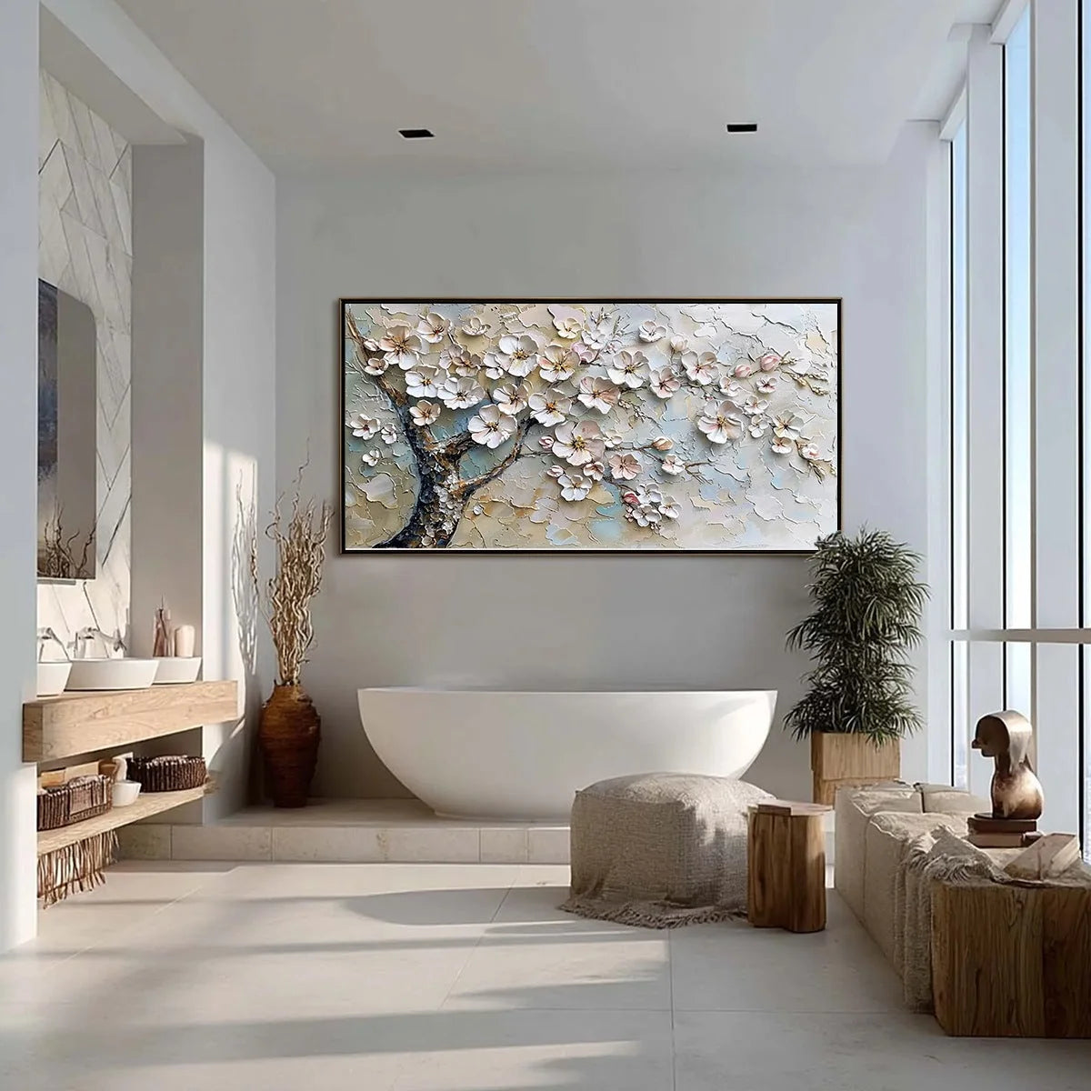 BLOSSOM SERENADE: Textured Impasto Cherry Blossom Painting | rolled canvas, ready for custom framing