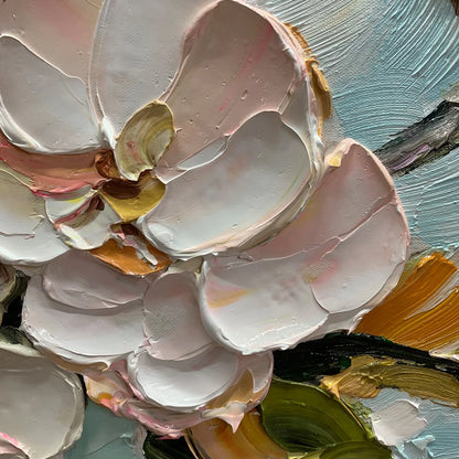 BLOSSOM SERENADE: Textured Impasto Floral Oil Painting | rectangular format, hand-painted canvas edge