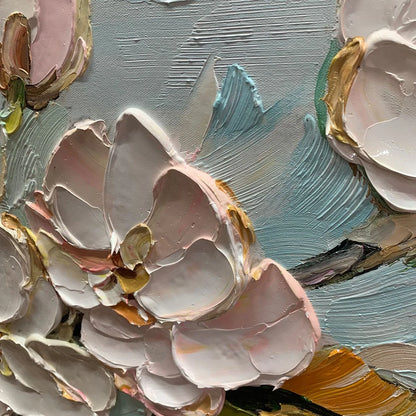 BLOSSOM SERENADE: Textured Impasto Floral Oil Painting | rolled canvas, ready for custom framing