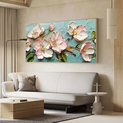 BLOSSOM SERENADE: Textured Impasto Floral Oil Painting | black frame version on white wall