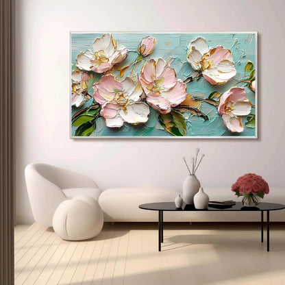 BLOSSOM SERENADE: Textured Impasto Floral Oil Painting | Abstract mood, soft natural light studio shot