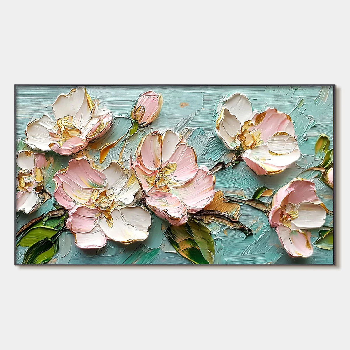 BLOSSOM SERENADE: Textured Impasto Floral Oil Painting | hanging in BLOSSOM SERENADE: Textured Impasto Floral Oil Painting featuring layered textured brushwork in refined tones; abstract compositio...
