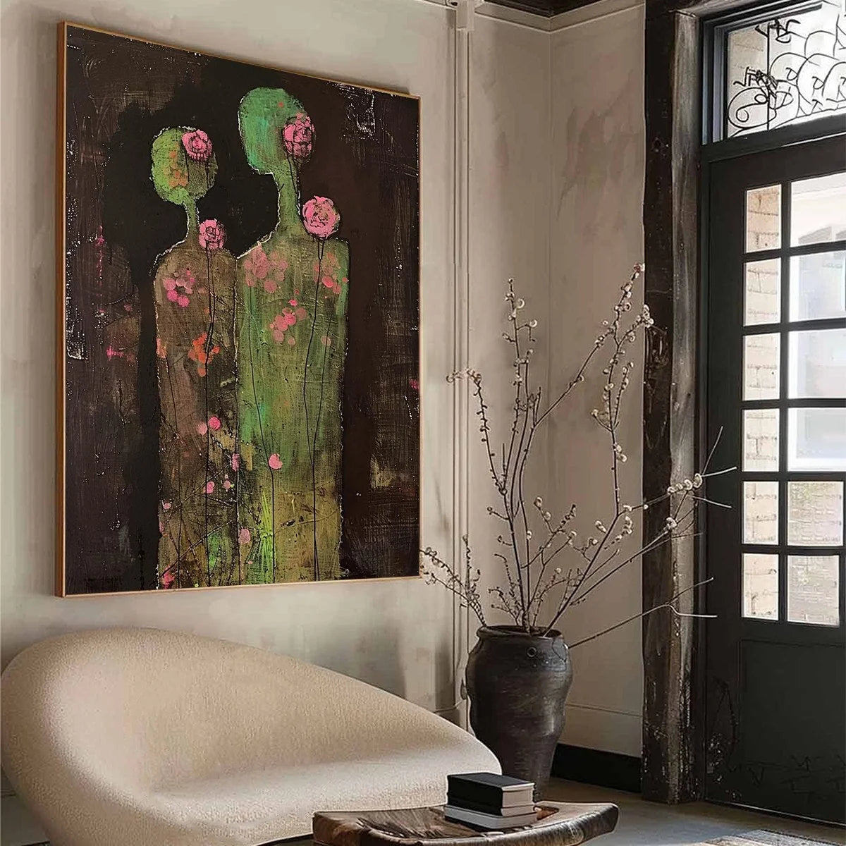 BLOSSOM SHADOWS: Figurative Floral Portrait Painting | rolled canvas, ready for custom framing