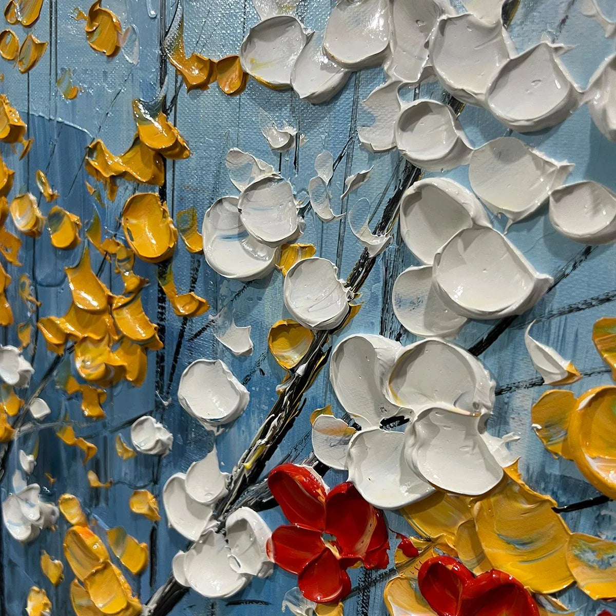 BLOSSOMING BRANCH: Textured Floral Oil Painting | rectangular format, hand-painted canvas edge