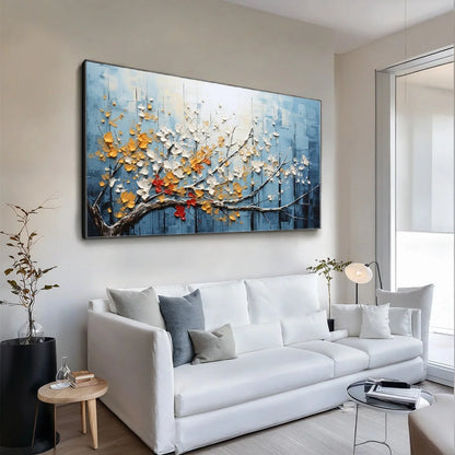 BLOSSOMING BRANCH: Textured Floral Oil Painting | rolled canvas, ready for custom framing