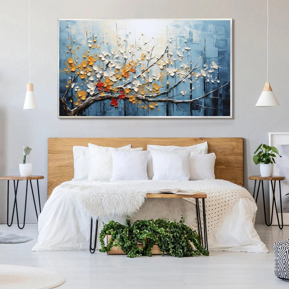 BLOSSOMING BRANCH: Textured Floral Oil Painting | textured mood, soft natural light studio shot