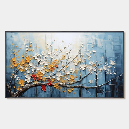 BLOSSOMING BRANCH: Textured Floral Oil Painting | hanging in living room, textured wall art