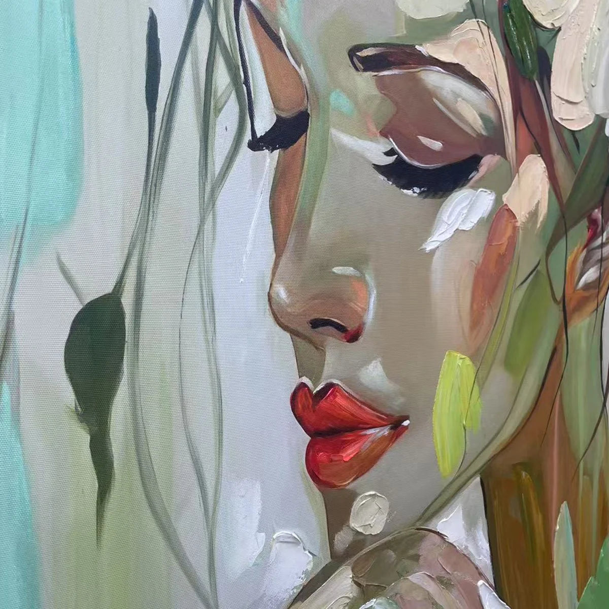 BLOSSOMING SERENITY: Impressionistic Floral Portrait | rectangular format, hand-painted canvas edge