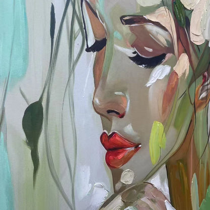 BLOSSOMING SERENITY: Impressionistic Floral Portrait | rectangular format, hand-painted canvas edge