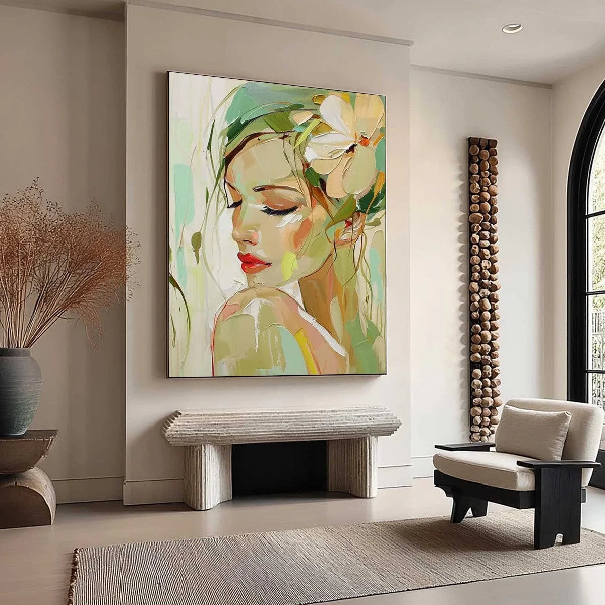 BLOSSOMING SERENITY: Impressionistic Floral Portrait | rolled canvas, ready for custom framing