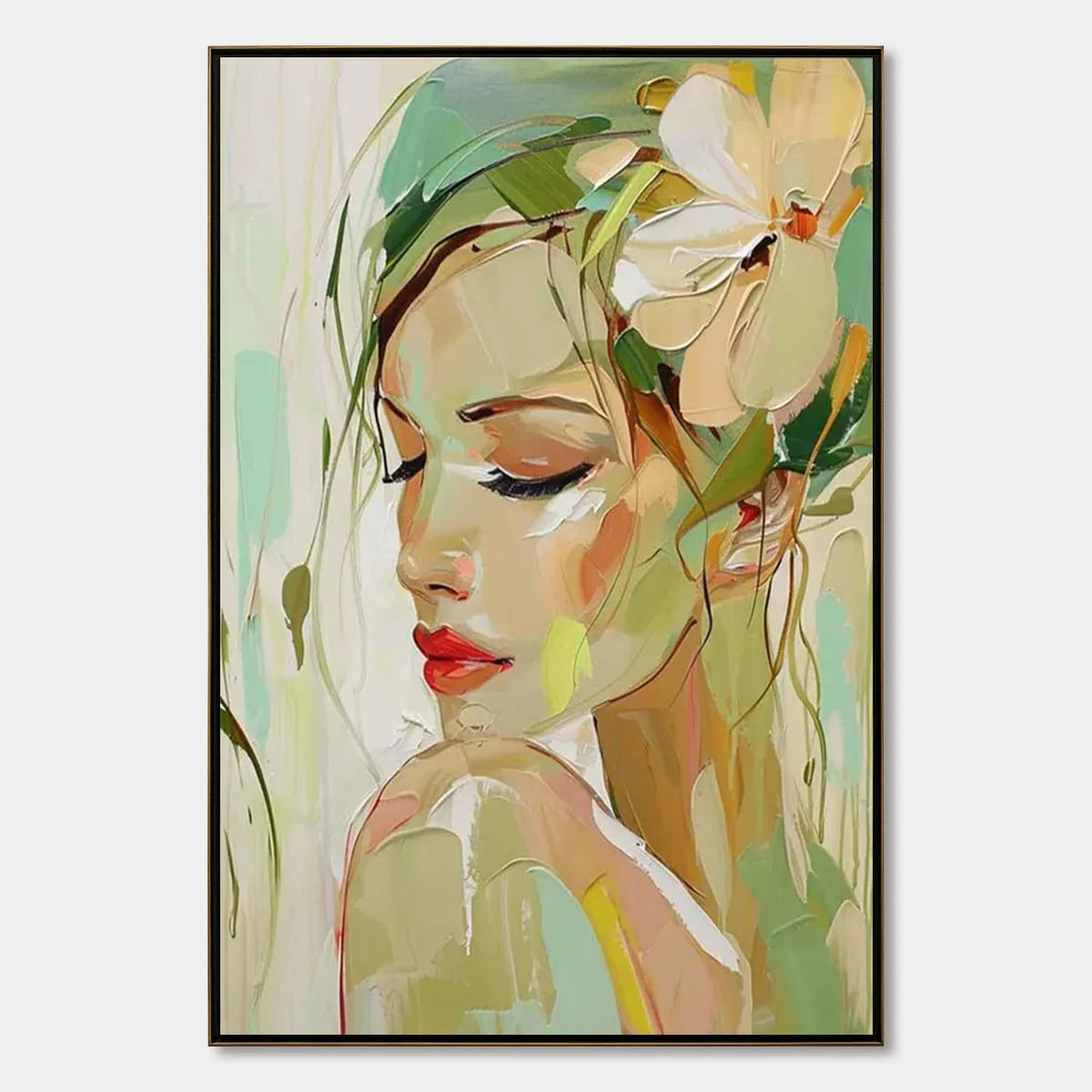 BLOSSOMING SERENITY: Impressionistic Floral Portrait | hanging in bedroom, impressionistic wall art