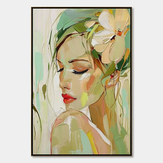 BLOSSOMING SERENITY: Impressionistic Floral Portrait | hanging in bedroom, impressionistic wall art