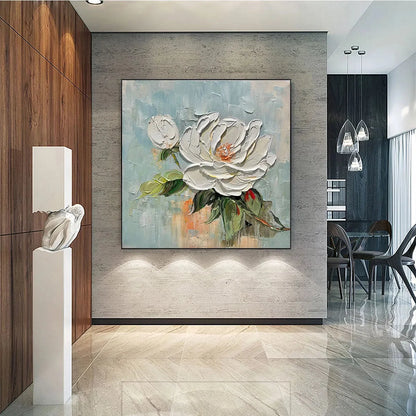 BLOSSOMS GRACE: Textured Impasto Magnolia Painting | textured impasto closeup, raised brushwork detail