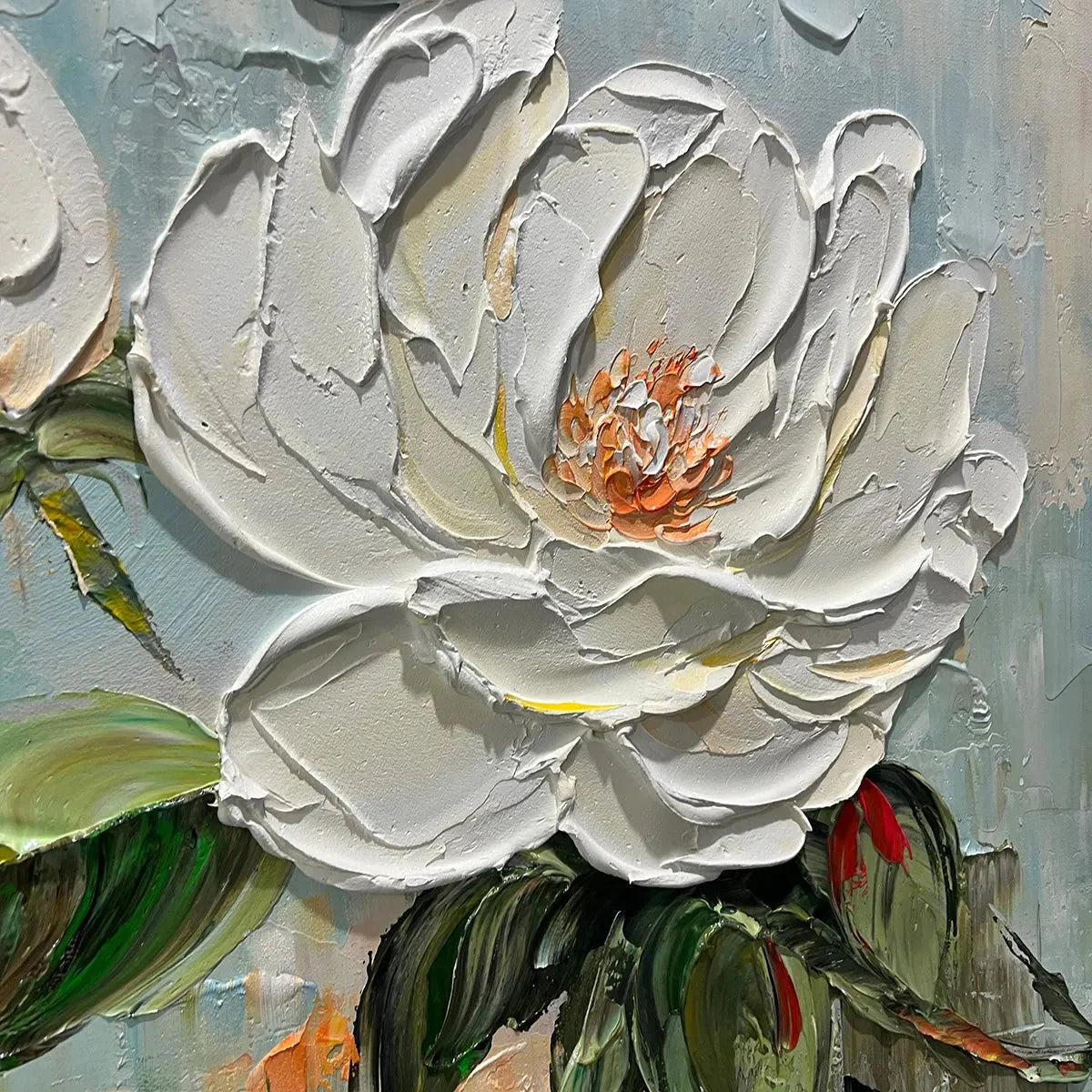 BLOSSOMS GRACE: Textured Impasto Magnolia Painting | rectangular format, hand-painted canvas edge