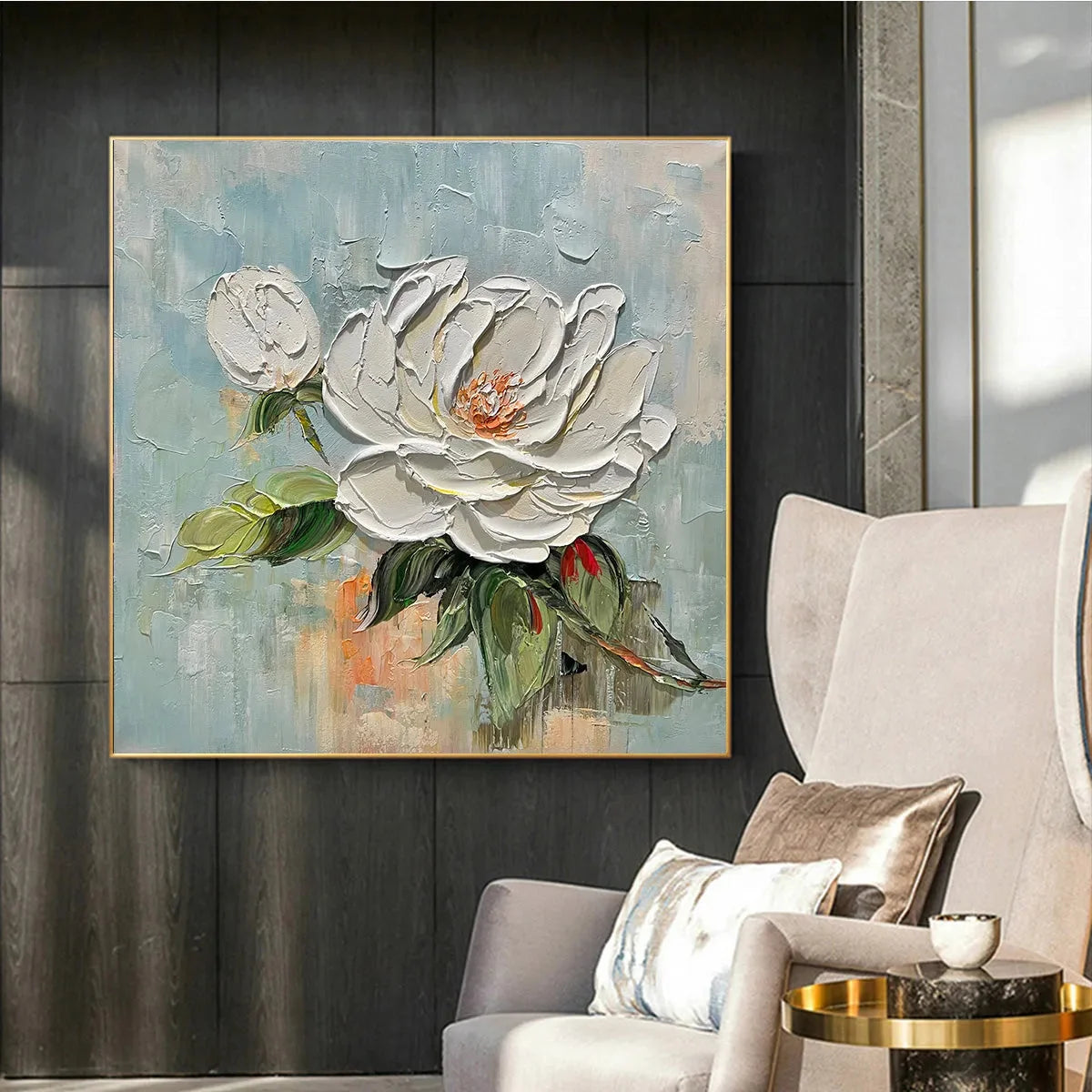 BLOSSOMS GRACE: Textured Impasto Magnolia Painting | rolled canvas, ready for custom framing