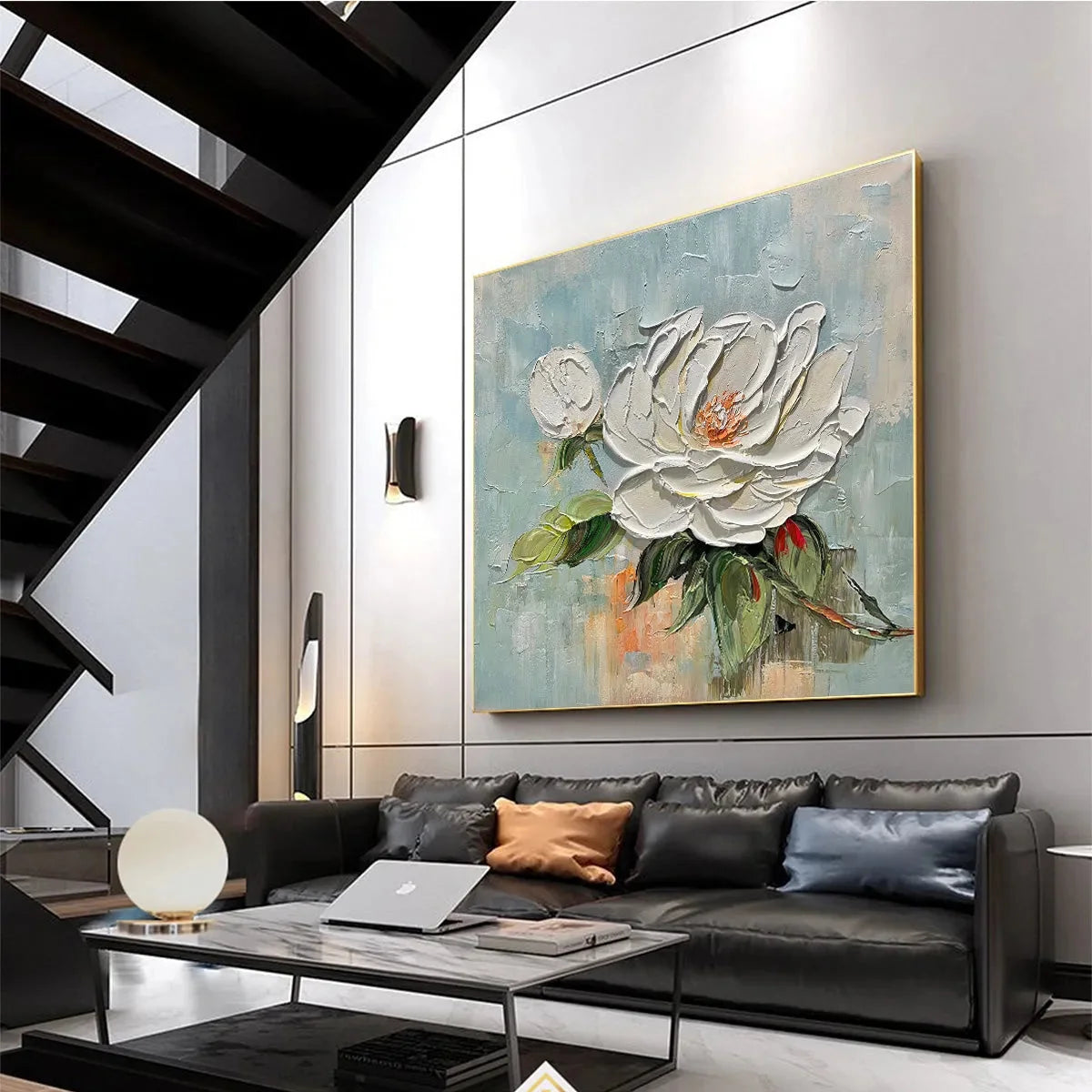 BLOSSOMS GRACE: Textured Impasto Magnolia Painting | textured impasto mood, soft natural light studio shot
