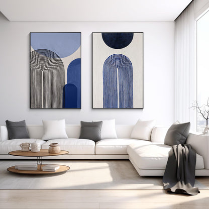Blue Abstract Geometric Painting Set: Modern Organic Canvas Art #5