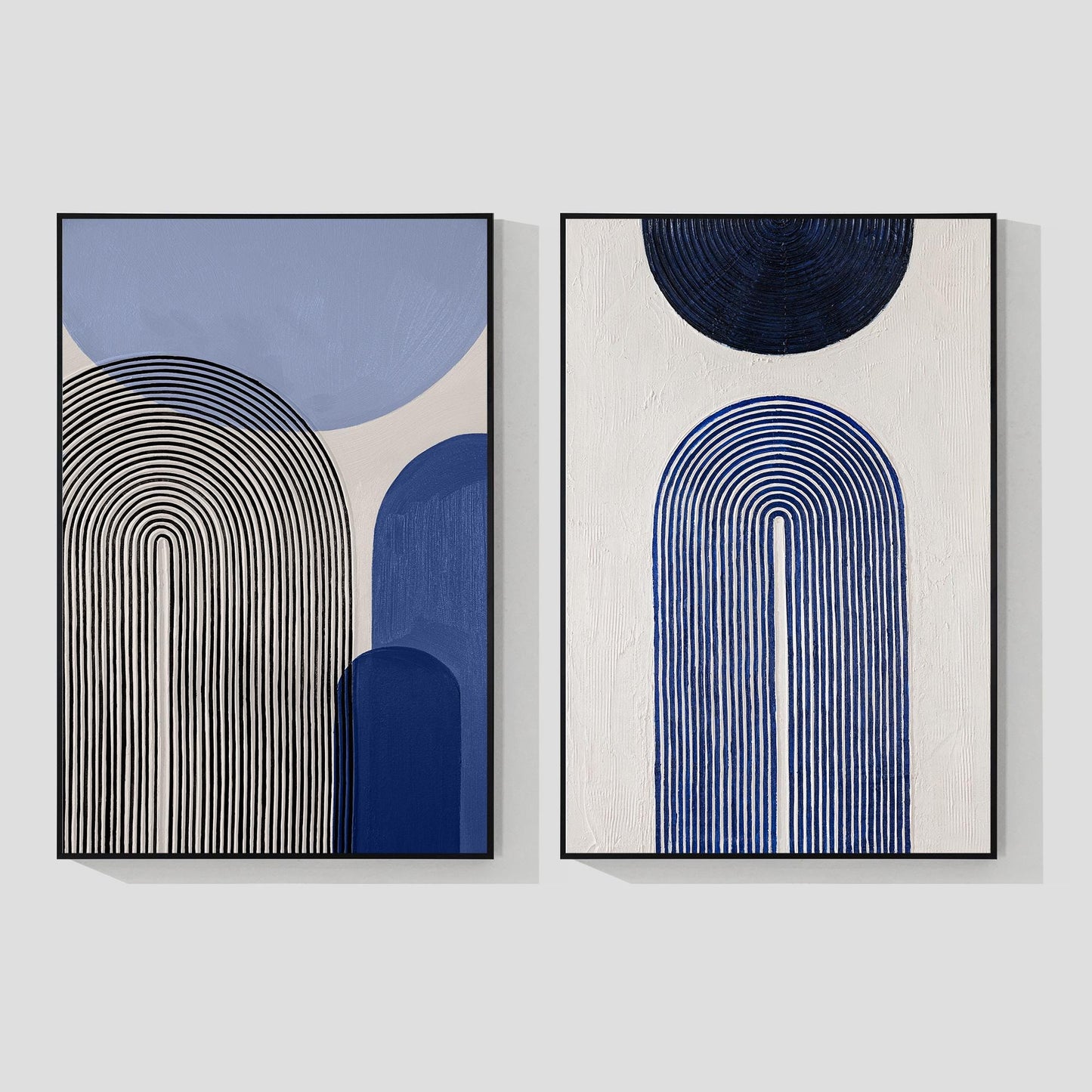 Blue Abstract Geometric Painting Set: Modern Organic Canvas Art #7