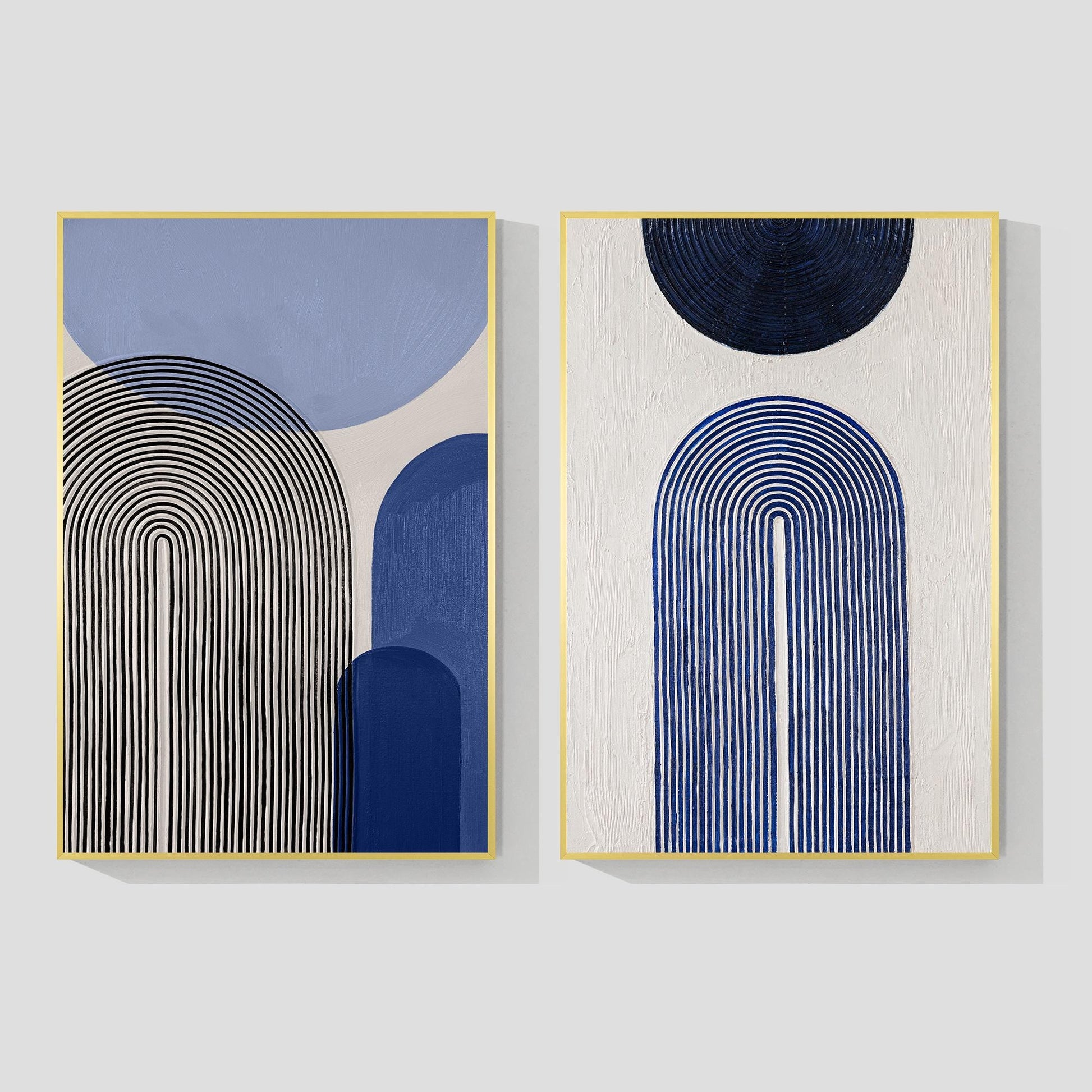 Blue Abstract Geometric Painting Set: Modern Organic Canvas Art #8