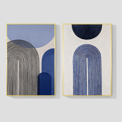 Blue Abstract Geometric Painting Set: Modern Organic Canvas Art #8