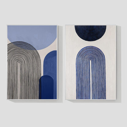 Blue Abstract Geometric Painting Set: Modern Organic Canvas Art #9