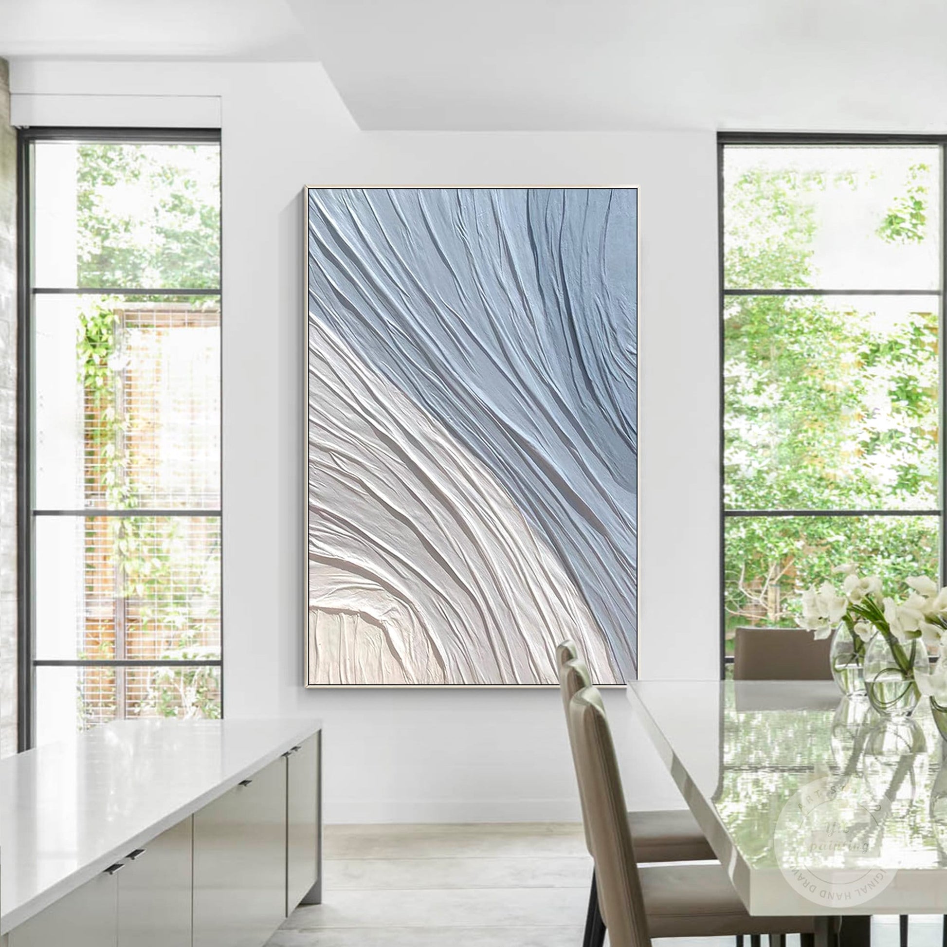 Blue Abstract Painting: 3D Textured Plaster, Ocean Waves Art #3