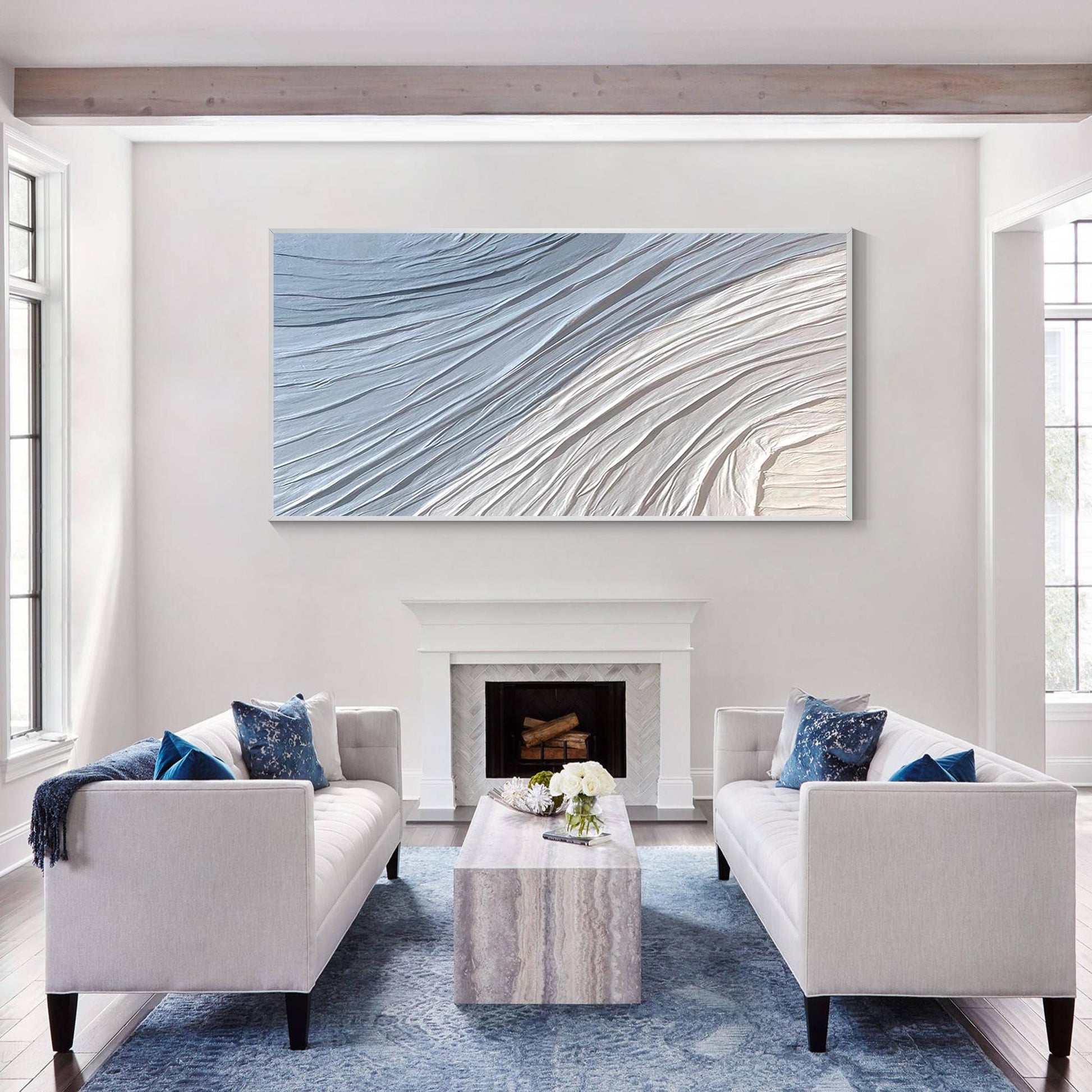 Blue Abstract Painting: 3D Textured Plaster, Ocean Waves Art #5