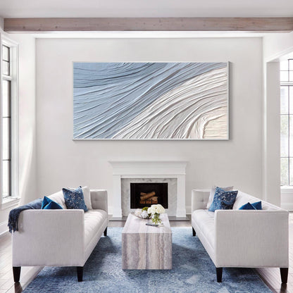 Blue Abstract Painting: 3D Textured Plaster, Ocean Waves Art #5