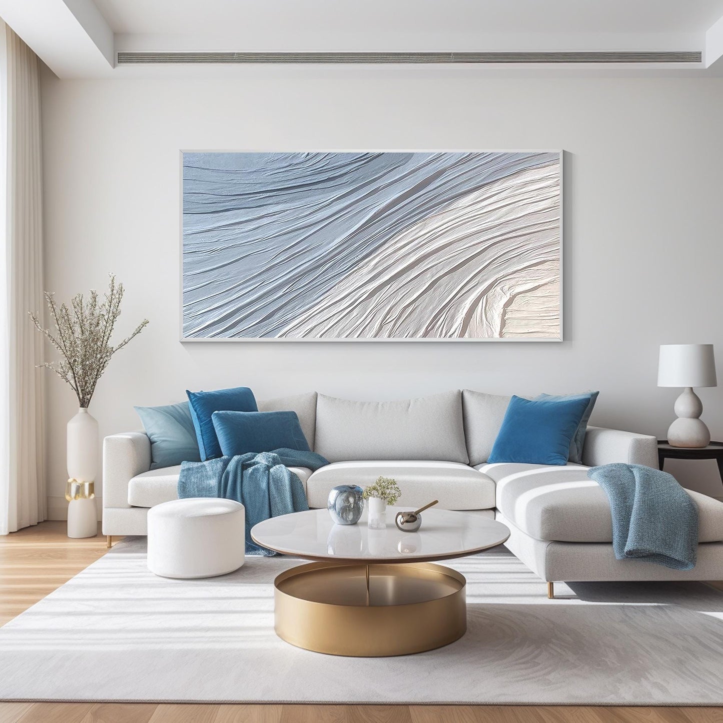 Blue Abstract Painting: 3D Textured Plaster, Ocean Waves Art #6