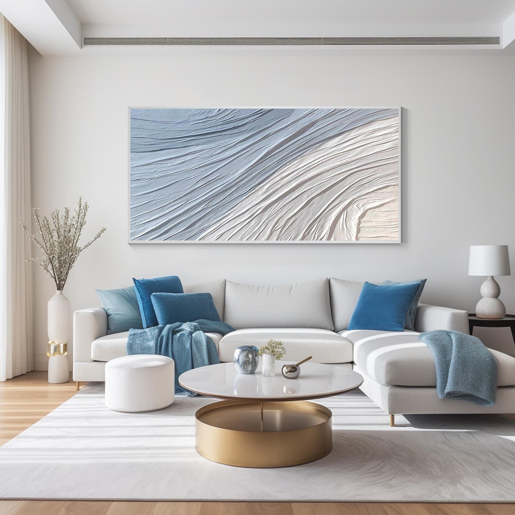 Blue Abstract Painting: 3D Textured Plaster, Ocean Waves Art #6
