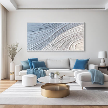 Blue Abstract Painting: 3D Textured Plaster, Ocean Waves Art #6