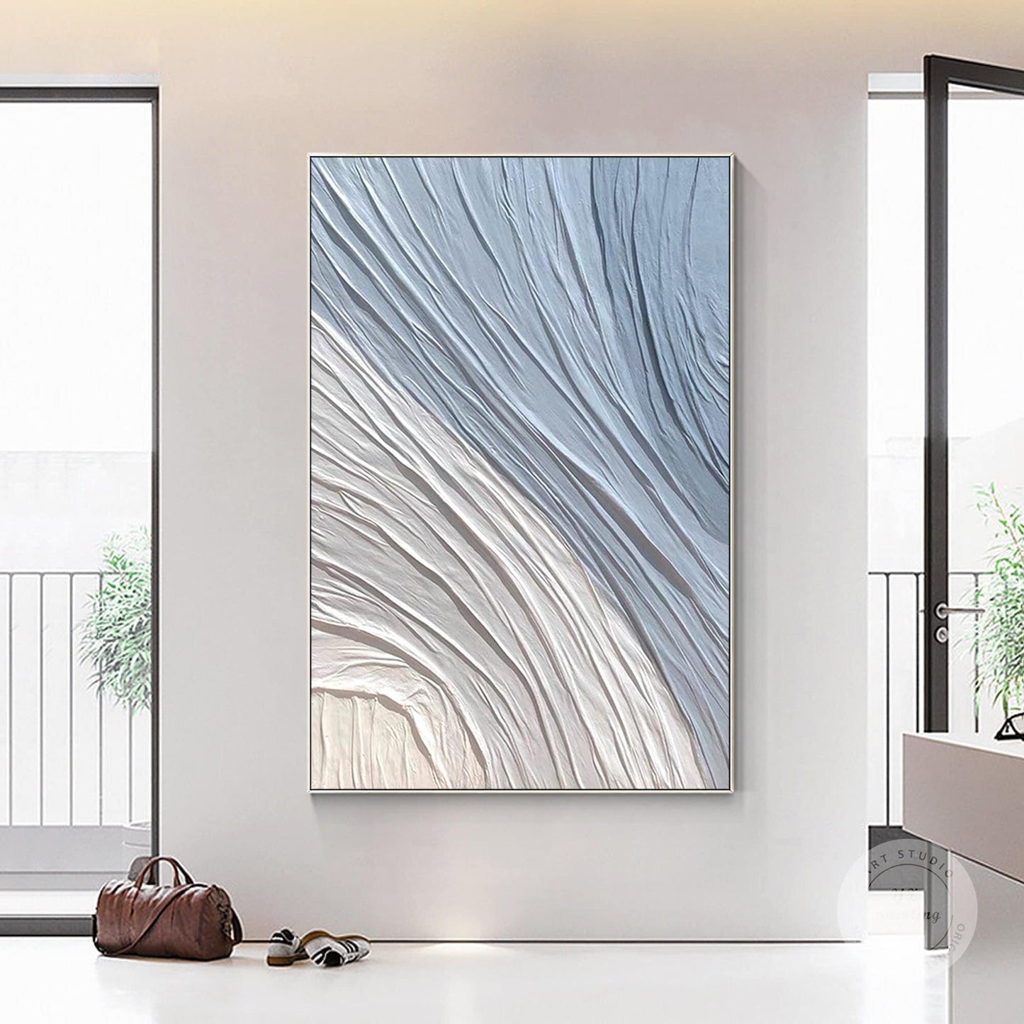 Blue Abstract Painting: 3D Textured Plaster, Ocean Waves Art #1
