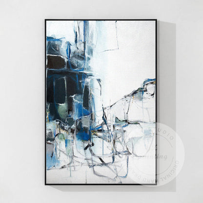 Blue Abstract Painting on Canvas: Extra Large Framed Textured Wall Art #6