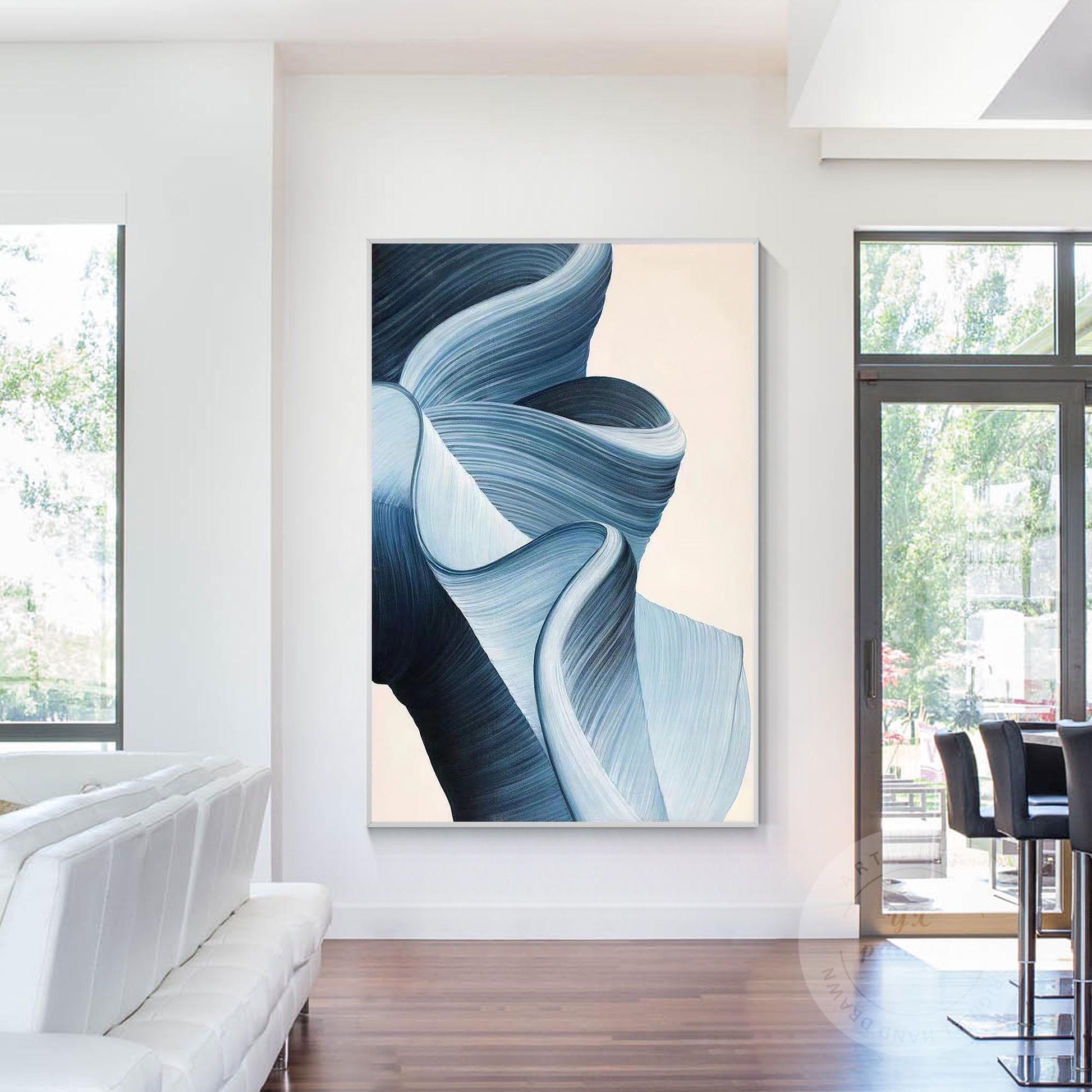 Blue Abstract Ribbon Wall Art, 3D Texture Acrylic Canvas Painting, Luxury Modern #4