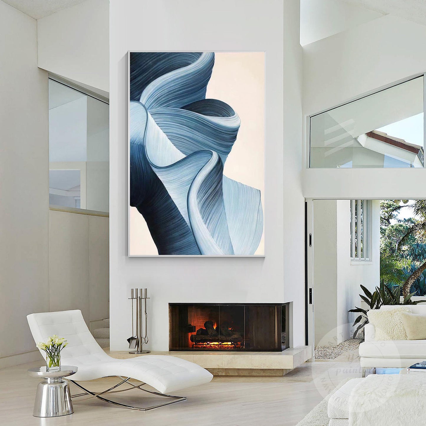 Blue Abstract Ribbon Wall Art, 3D Texture Acrylic Canvas Painting, Luxury Modern #5