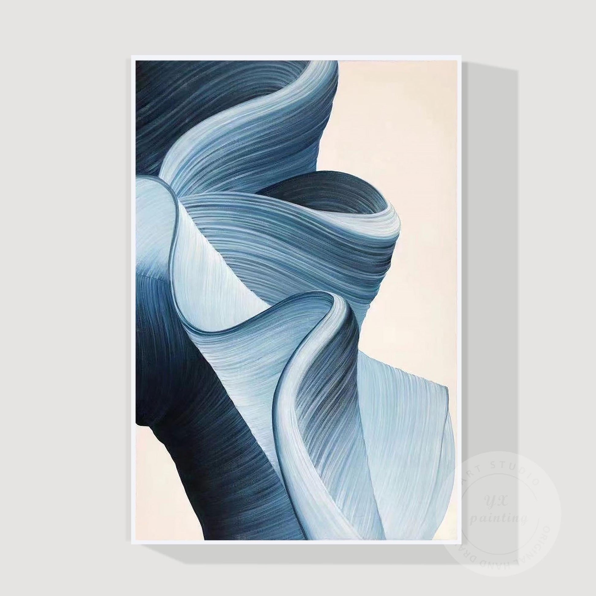 Blue Abstract Ribbon Wall Art, 3D Texture Acrylic Canvas Painting, Luxury Modern #6