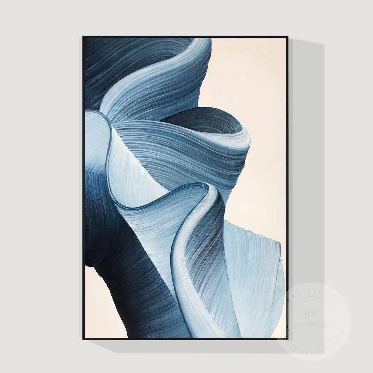 Blue Abstract Ribbon Wall Art, 3D Texture Acrylic Canvas Painting, Luxury Modern #7