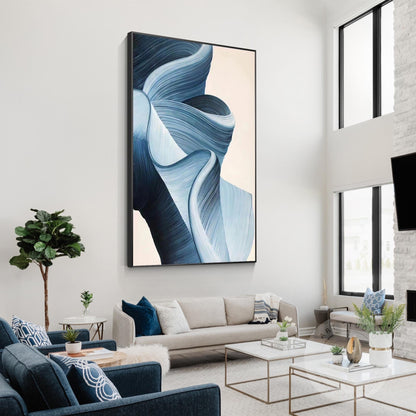 Blue Abstract Ribbon Wall Art, 3D Texture Acrylic Canvas Painting, Luxury Modern #1