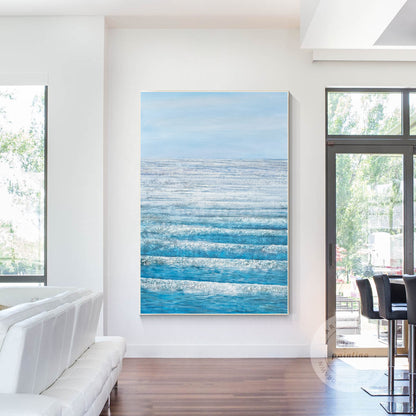 Blue Abstract Seascape Painting: Textured Ocean Canvas Wall Art #2