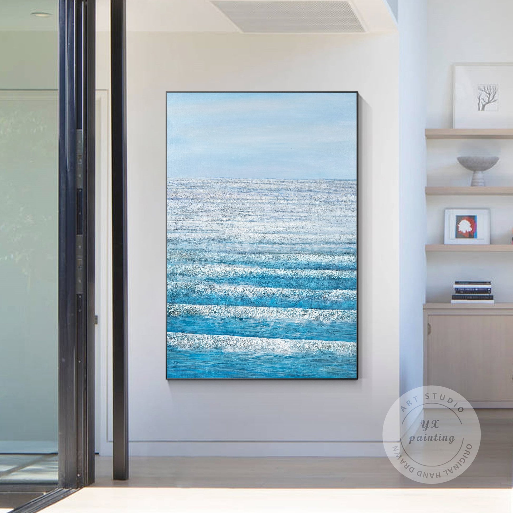 Blue Abstract Seascape Painting: Textured Ocean Canvas Wall Art #4