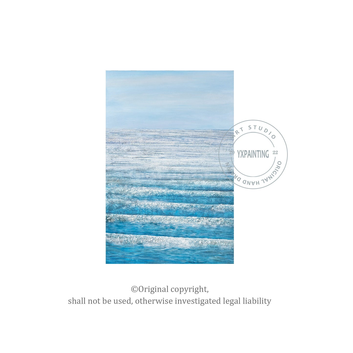 Blue Abstract Seascape Painting: Textured Ocean Canvas Wall Art #5