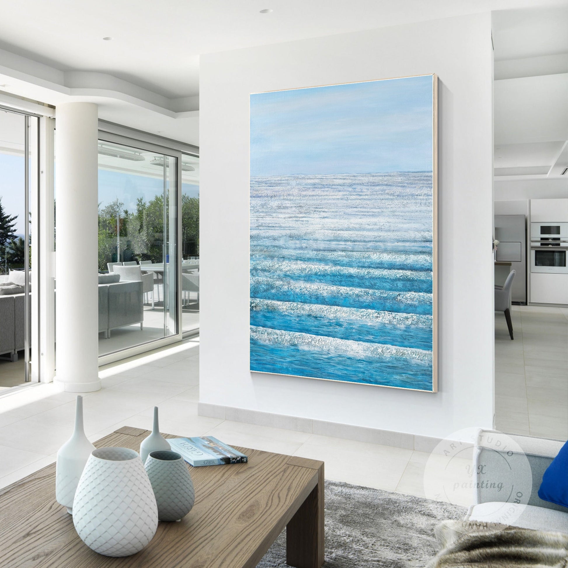 Blue Abstract Seascape Painting: Textured Ocean Canvas Wall Art #1
