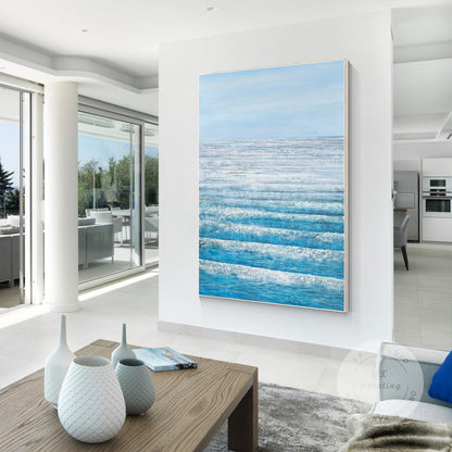 Blue Abstract Seascape Painting: Textured Ocean Canvas Wall Art #1