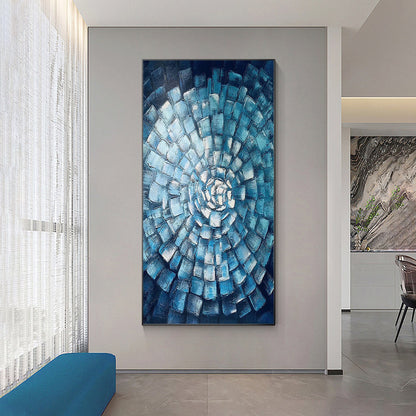 Blue Abstract Texture Wall Art Original Painting on Canvas, Geometric Painting V #2