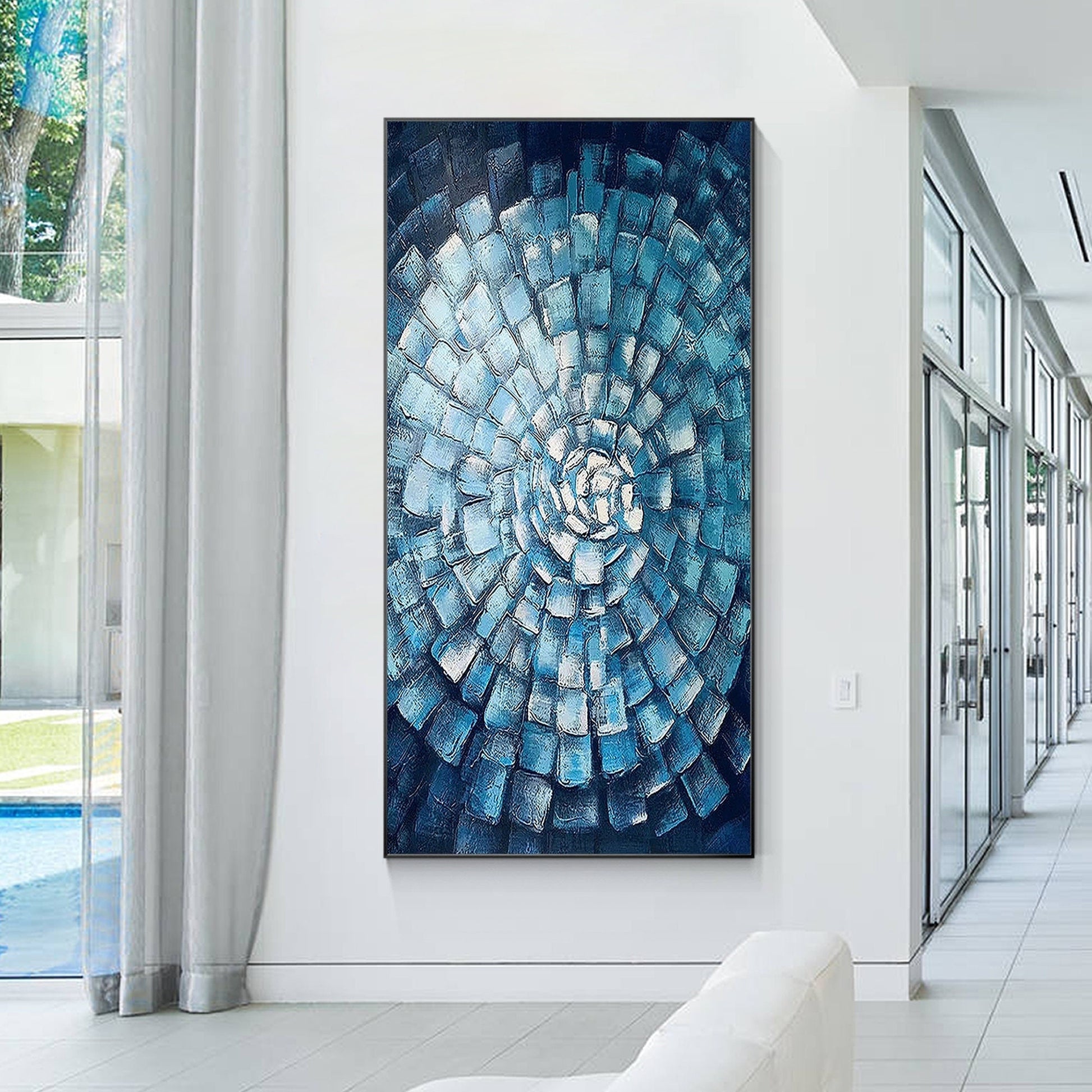 Blue Abstract Texture Wall Art Original Painting on Canvas, Geometric Painting V #1